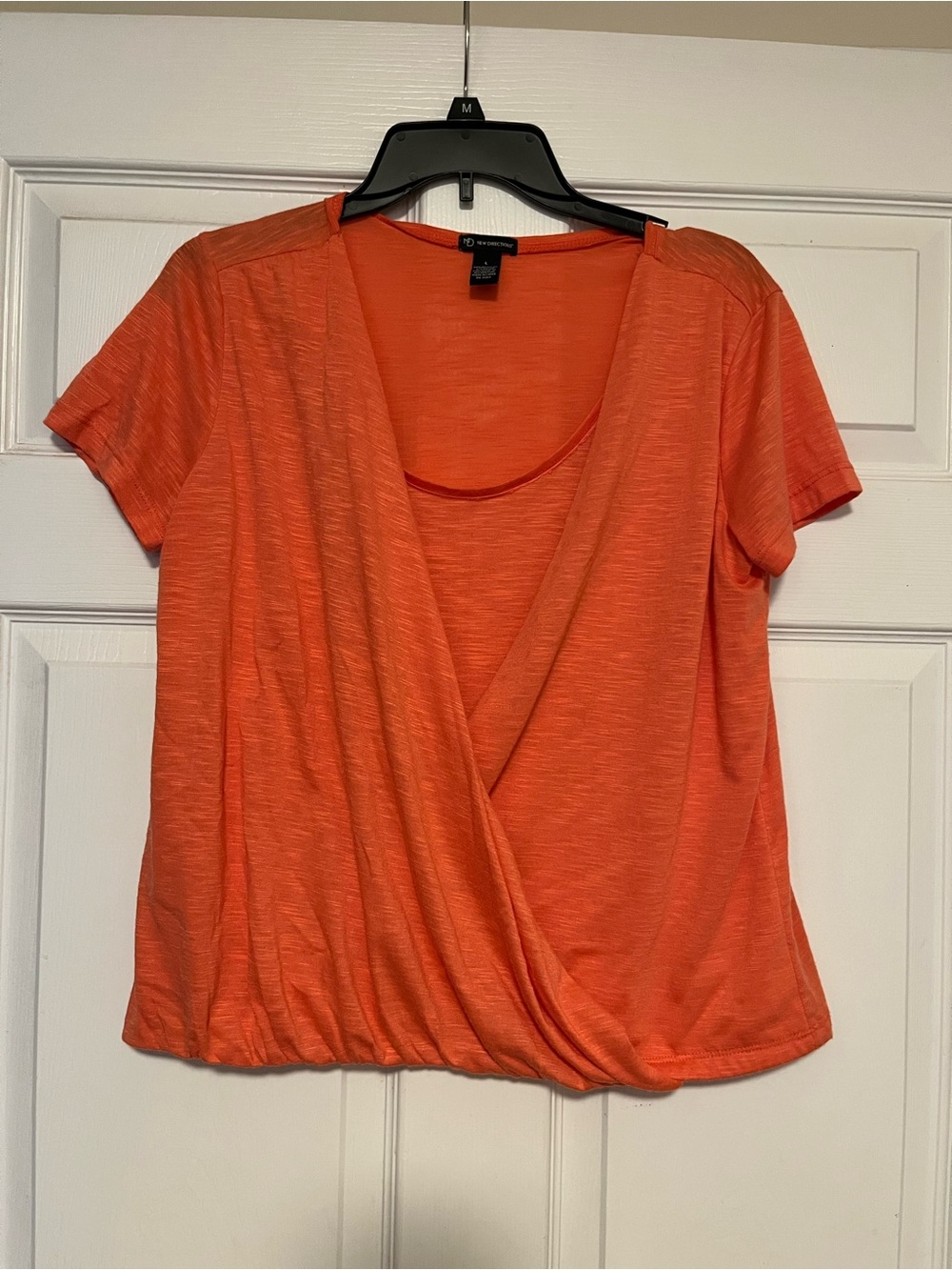 new directions Orange Wrap-Front Short Sleeve Top